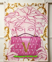 Versace Hot Pink Medusa Head Gold Baroque Print Flannel Throw Blanket Luxury Sofa Cover Blanket IMG_1682